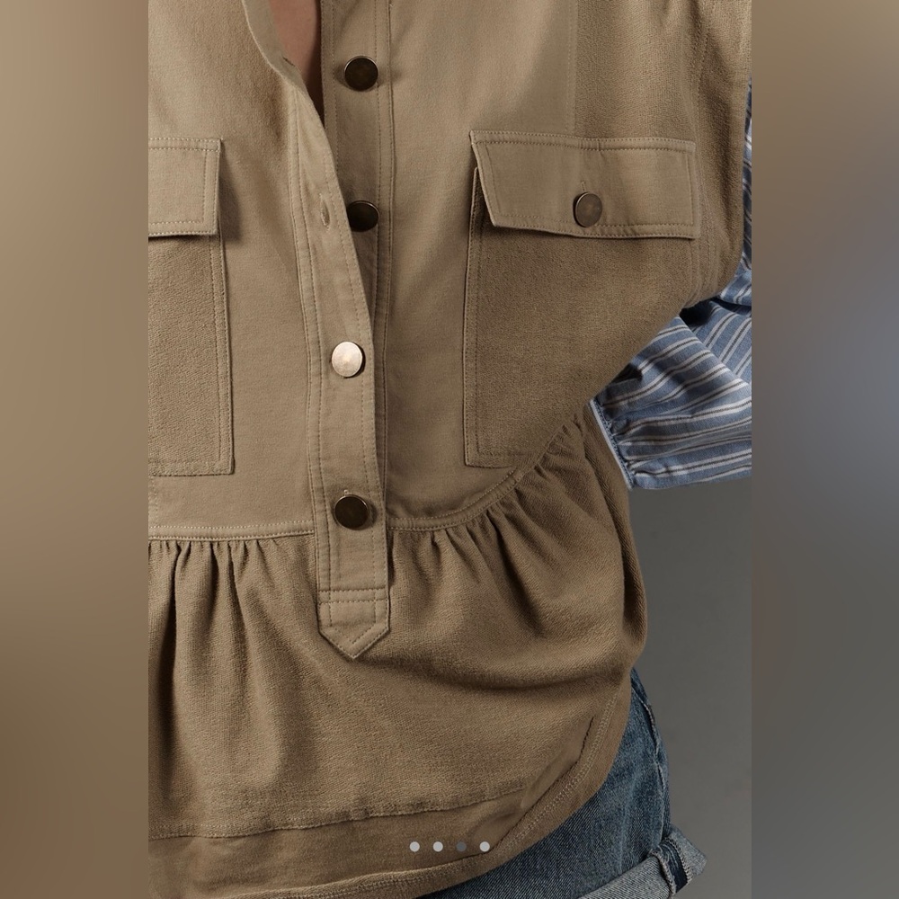 Pilcro Anthropologie Shirt Sleeve Knit Babydoll Shacket Moss Size XXS NWT - Picture 4 of 10